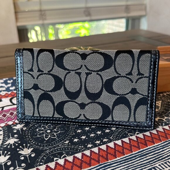 Coach Checkbook, Black and Grey, Light Blue interior, Preowned - Picture 1 of 10